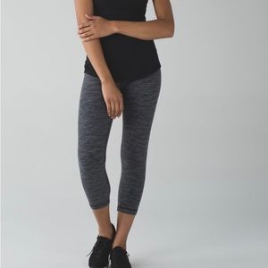 Lululemon Wunder Under Crop II Diamond Jacquard Space Dye Black Slate Size 6